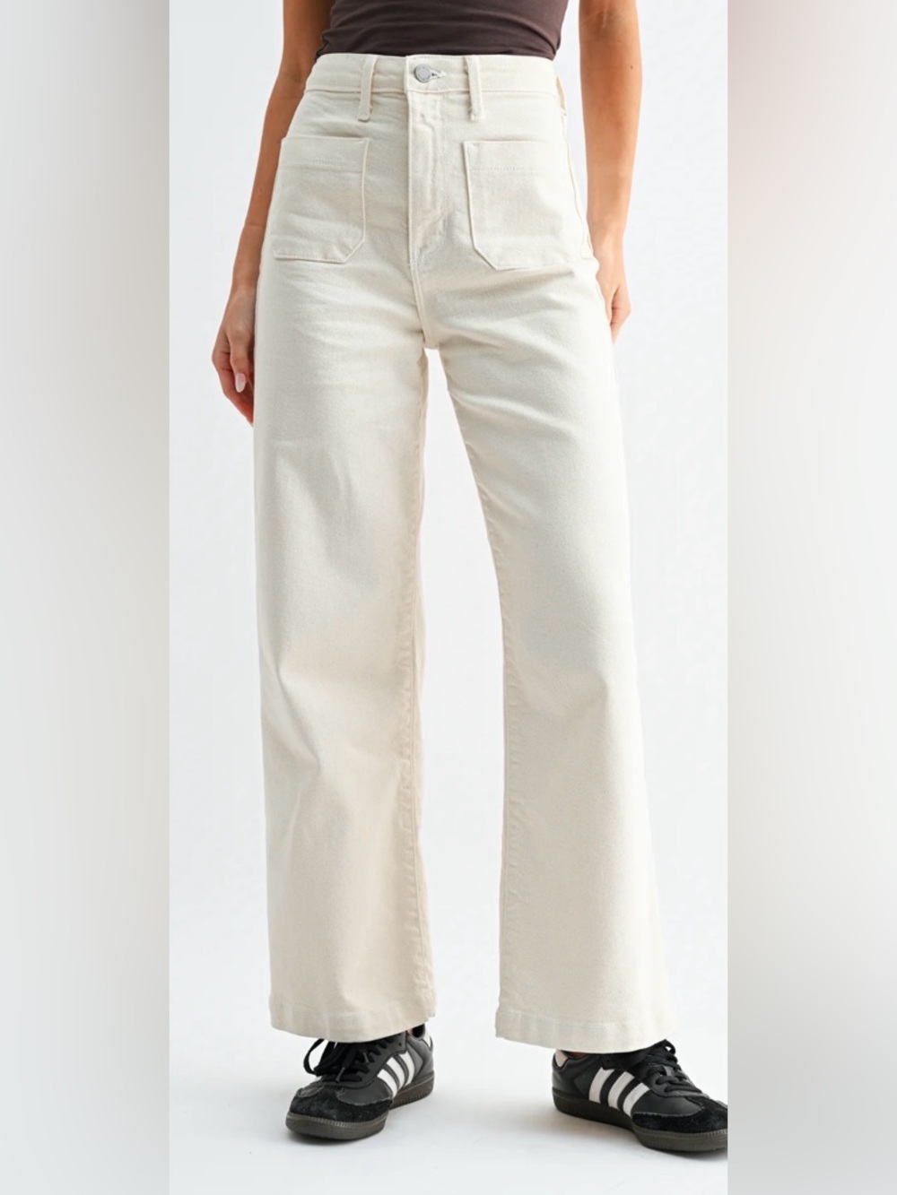 Just Black Denim Sailor Pocket Wide Leg Pants in cream, size 30